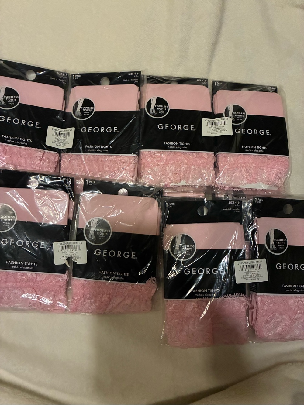 Bundle of 10 George fashion footless pink tights size 4-6 (38-50 pounds)